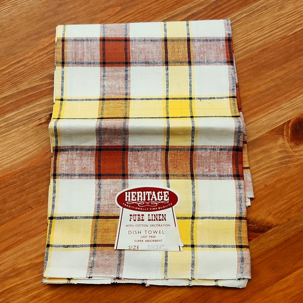 Heritage Pure Linen (Cotton decoration) dish towel, lint-free 20x30. Luxury Gift